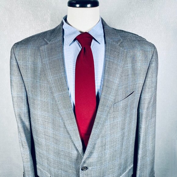 Lauren Ralph Lauren Blazer Mens 48L Gray Silk Wool Glen Plaid Sport Coat Jacket - Picture 1 of 13